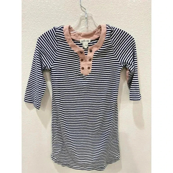 Sophia + Zeke Girls' Striped top/dress Shirt w/ Elbow Patches Size 6 - Picture 1 of 3